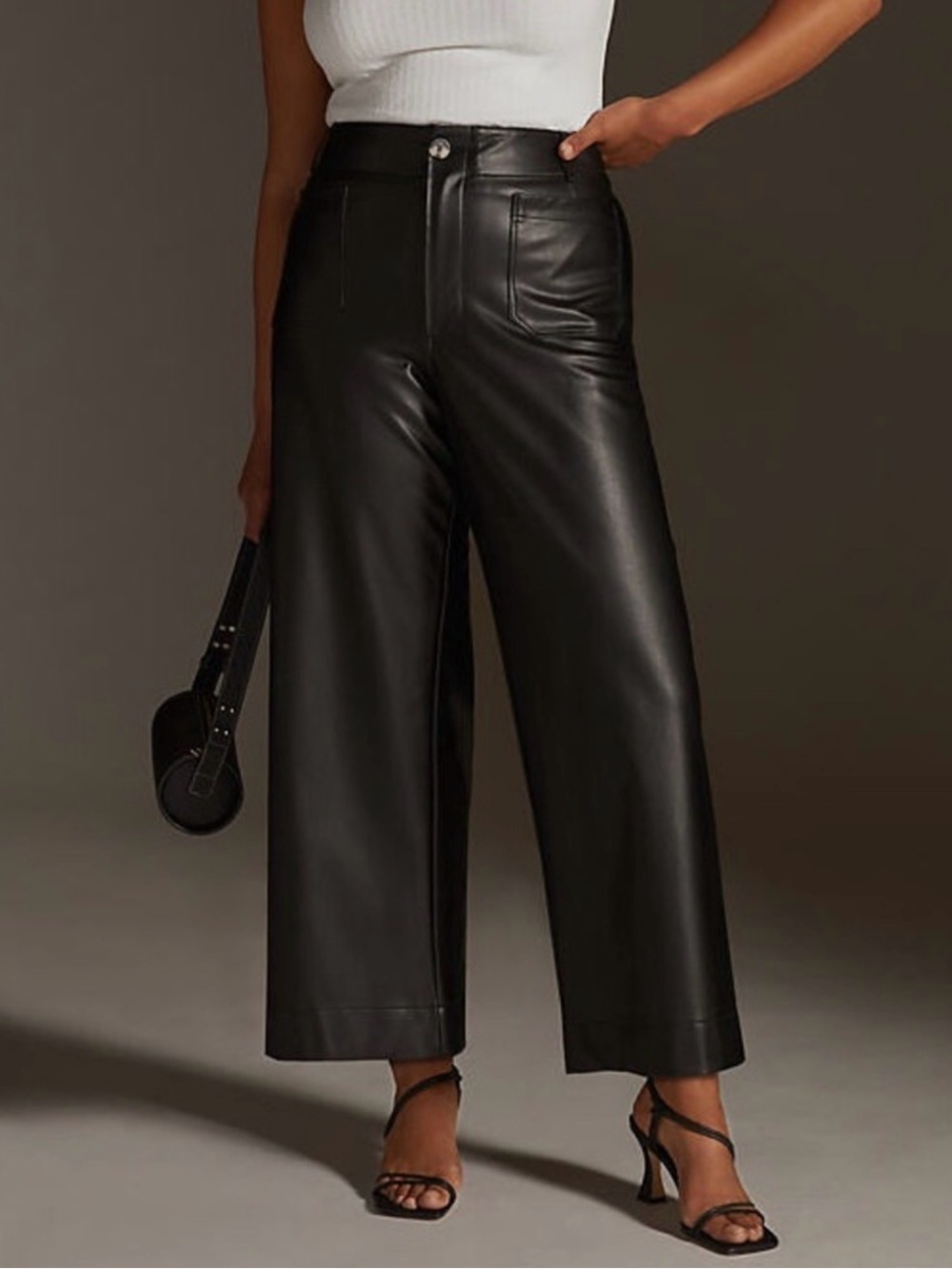 Anthropologie Maeve The Colette Cropped Wide Leg Pants - Faux Leather Edition